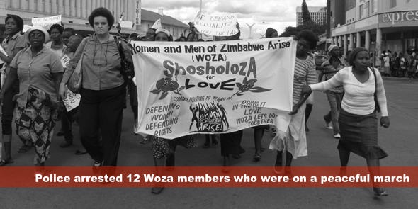 Police arrested 12 Woza members who were on a peaceful march Police arrested 12 Woza members who were on a peaceful march