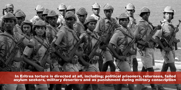 In Eritrea torture is directed at all, including; political prisoners, returnees, failed asylum seekers, military deserters and as punishment during military conscription